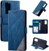 Voor Huawei P40 Skin Feel Splicing Horizontale flip lederen hoes met houder & kaartsleuven & portemonnee & fotolijst (blauw)