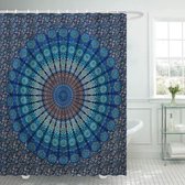 Ulticool de douche Ulticool - Tapis Mandala - 180 x 200 cm - avec 12 anneaux - Blauw