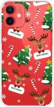 Christmas Series Clear TPU beschermhoes voor iPhone 12 mini (Cane Deer)
