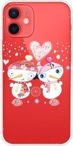 Christmas Series Clear TPU beschermhoes voor iPhone 12 mini (paar sneeuwpop)