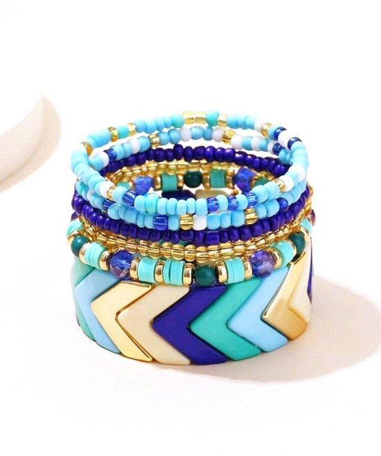 Armbanden set- Dames- Bohemian Blauw Goud- Kralen- Vrouw- LiLaLove