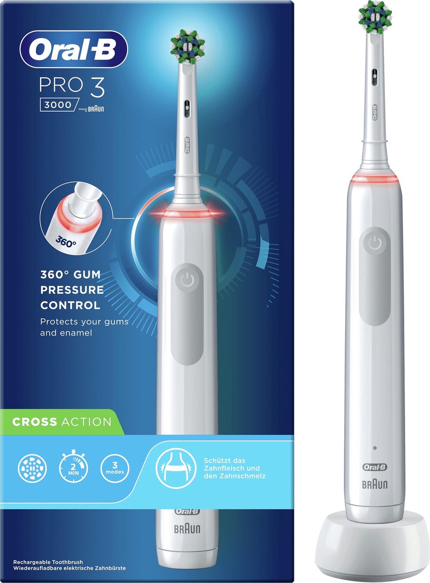 Oral-B Pro 3 3000 - Wit - Elektrische Tandenborstel - Ontworpen Door Braun - 1 en 1 opzetborstel aanbiedingen | actuele-aanbiedingen.nl