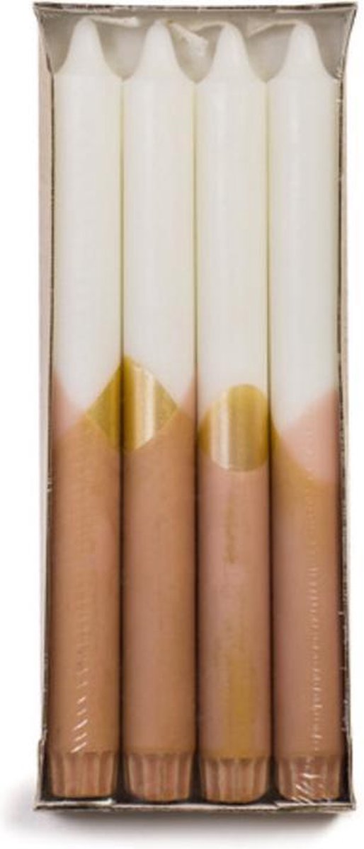 Rustik Lys Dinerkaarsen - Set/4 - Cross Dip Kaars – Siena/wit/goud - 2,2 x 24 cm - Rustik Lys Siena, wit, goud