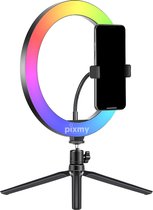 PIXMY - Ringlamp 10 inch – 16+ Kleurstanden - Ringlamp met statief – TikTok Lamp - Selfie Light - Ring Light - RingLight - RL10B55RGB