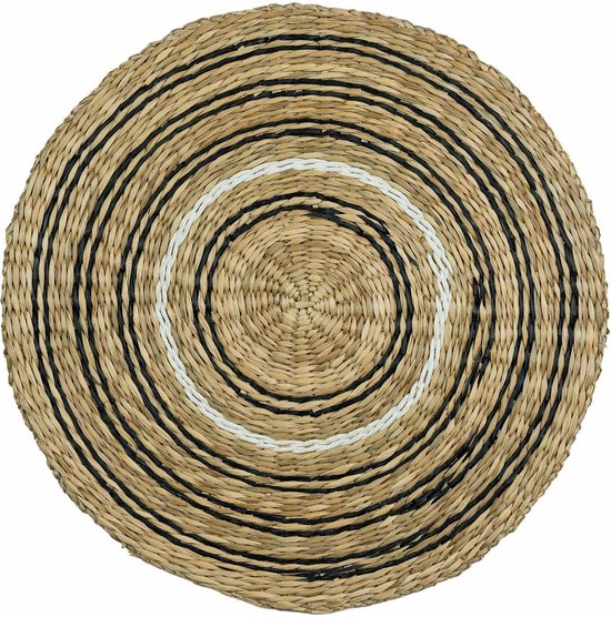 Liviza Placemat rond zeegras naturel zwart Bohemian Muurdecoratie