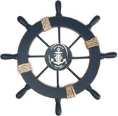 BaykaDecor - Uniek Houten Zeilboot Wiel - Stuur Schip Kapitein - Woondecoratie - Maritieme Decoratie - Marine Stijl Blauw - Ø28 cm