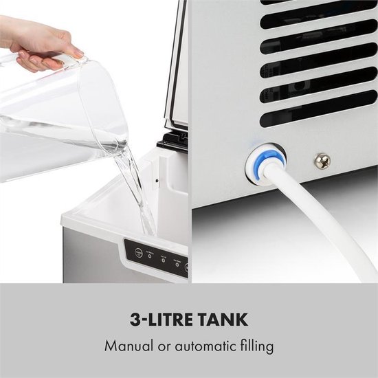 Klarstein IJsblokjesmachine klein, 3 L IJsblokjesmaker, Tot 20 kg IJs per 24 uur, Mini IJsblokjesmachine, Middelgrote IJsblokjes, Zelfreinigend,9L 40 cm - voor Bar voor Thuis - LED IJsschep RVS - RVS - Ice Maker - Ice Cube Maker — afbeelding 2