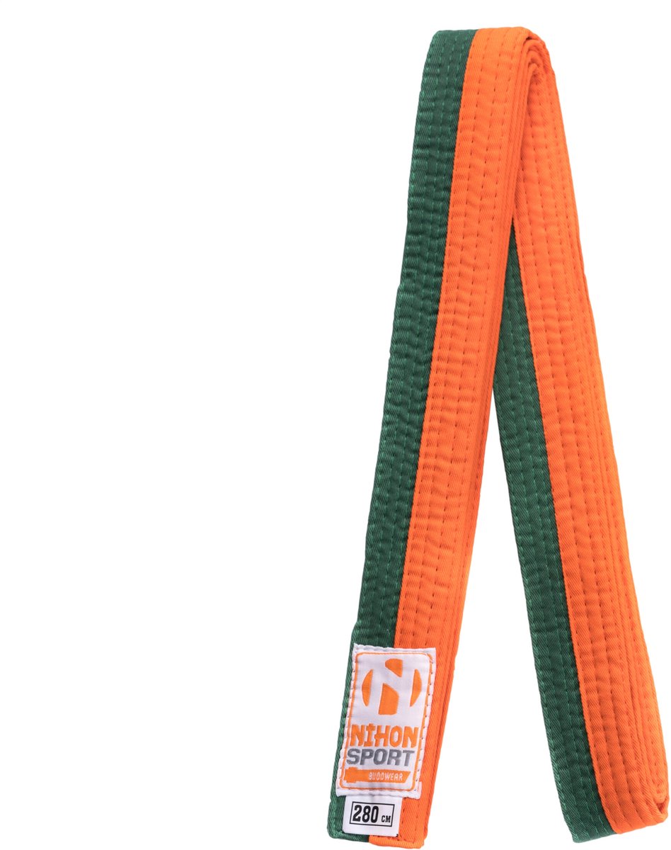Tweekleurige judo- en karateband Nihon | stevige kwaliteit | Oranje / Groen (Maat: 280)