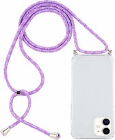 Voor iPhone 12 mini schokbestendig transparant TPU-hoesje met vier hoeken en draagkoord (paars)