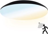 HOFTRONIC - LED Plafondlamp met bewegingssensor - Plafonnière - Zwart - 25 Watt - IP65 waterdicht - Kleur instelbaar (2700K, 4000K & 5000K) - 2600 Lumen - IK10 Stootveilig - Ø38 cm - Geschikt voor badkamer - Voor binnen en buiten - 3 jaar garantie