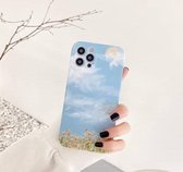 Schokbestendig patroon TPU beschermhoes voor iPhone 12 mini (Blue Sky White Cloud Garden)