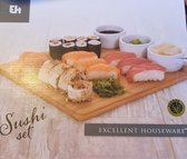 Sushi Set - 4-Delig - Serveerplank + 3 Porselein Kommetjes - 28 x 24 cm