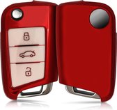 kwmobile autosleutel hoesje compatibel met VW Golf 7 MK7 3-knops autosleutel - autosleutel behuizing in hoogglans rood / wit
