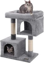 Segenn's Krabpaal  - kattenbak - met 2 holen 84 cm - met groot platform en 2 pluche grotten - speelhuisje - klimboom voor katten - Lichtgrijs