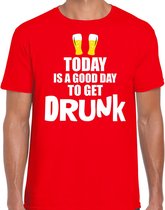 Rood fun t-shirt good day to get drunk  - heren -  Drank / festival shirt / outfit / kleding L