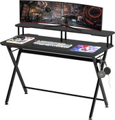 Luxe Professionele Gaming Desk - Gamebureau Tafel Workstation - Game Meubel - Gametafel Bureau Voor Gamers - PC/Computer Buro - Schrijftafel Werktafel Met Bekerhouder & Opzetstuk- Ideale Game