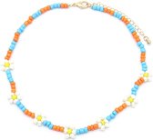 Dielay - Ketting met Kralen - Lengte Verstelbaar 42-47 cm - Wit, Blauw en Oranje