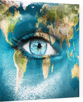 Vrouwen oog met wereldkaart - Foto op Plexiglas - 60 x 60 cm