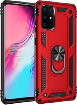 Samsung Galaxy A71 5G Stevige Magnetische Anti shock ring back cover case- schokbestendig-TPU met stand –  Rood