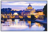 Avondgloed bij de Engelenbrug over de Tiber in Rome - Foto op Akoestisch paneel - 150 x 100 cm