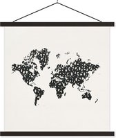Affiche scolaire - Wereldkaart - Zwart - Wit - Chiffres - 40x40 cm - Lattes noires