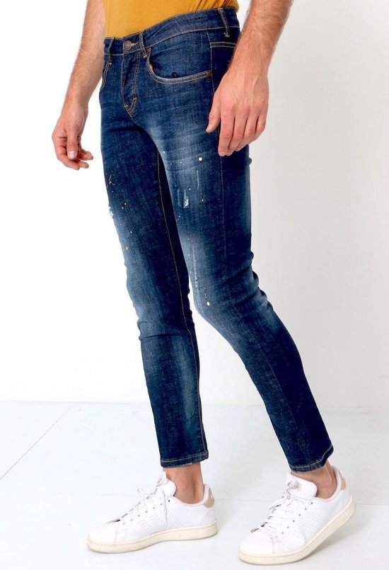Basic Broek Heren - Jeans Met Verfvlekken - D3068 - Blauw | bol.com