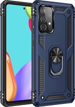 Hoesje Geschikt voor Samsung Galaxy A32 5G (Geen 4G) Stevige Magnetische Anti shock ring back cover case- schokbestendig-TPU met stand – Blauw+ Gratis screenprotector