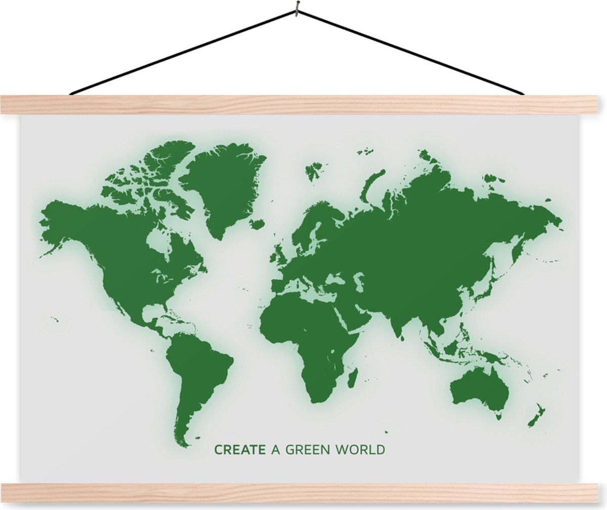 Posterhanger incl. Poster 120x80 cm - Schoolplaat - Wereldkaart - Motivatie - Quote - Groen - Kinderen - Jongens - Meisjes - Textielposter - Blanke latten