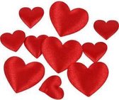 Satijnen harten, rood, afm 10+20 mm, dikte 1-2 mm, 70stuks