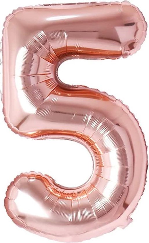 Ballonnen Verjaardag Versiering Decoratie Cijfer Folie Ballon Feest - 5 Jaar - 100 CM - Rosé Goud - Lets Decorate®