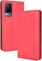 Voor vivo V21 5G/4G Magnetische Gesp Retro Crazy Horse Textuur Horizontale Flip Lederen Case met Houder & Kaartsleuven & Fotolijst (Rood)