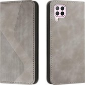 Voor Huawei P40 lite Skin Feel Magnetisch S-type Effen Kleur Horizontale Flip Lederen Case met Houder & Kaartsleuf & Portemonnee (Grijs)
