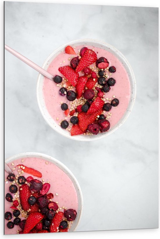 Dibond - Roze Smoothiebowl - 80x120cm Foto op Aluminium (Wanddecoratie van metaal)
