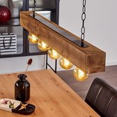 Mandee.nl - Brat hanglamp zwart, bruin, 5 lichts - Houten hanglamp - Metalen Hanglamp - Plafondlamp - Woonkamerlamp - Industrieel Lamp - Loft Lamp