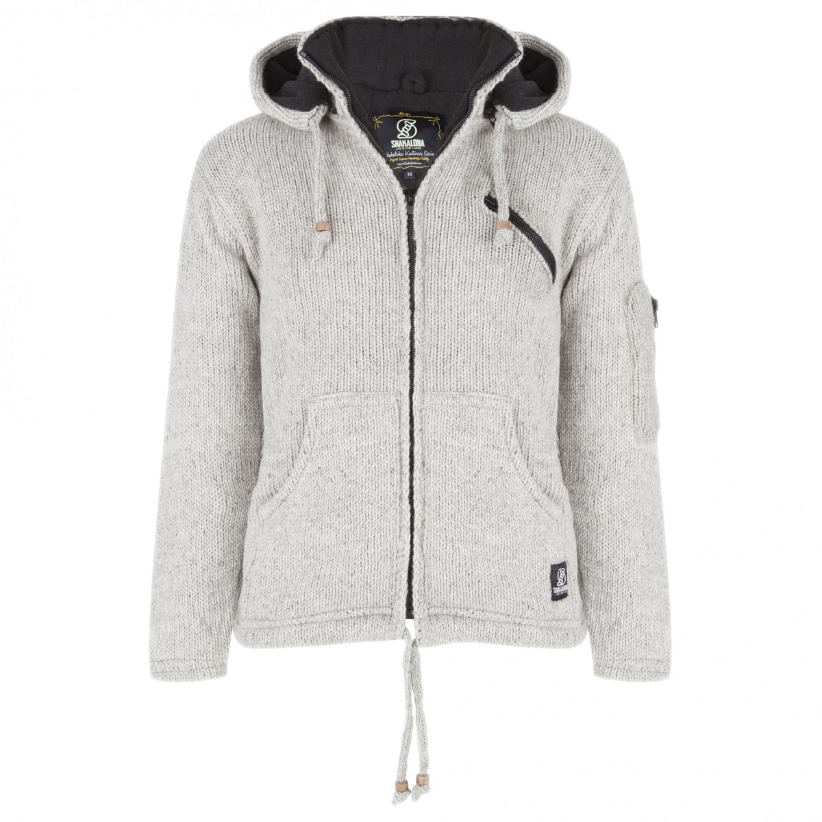 Gebreid Wollen Heren/Uni Vest van Schapenwol met Polyester Fleece voering en afneembare capuchon SHAKALOHA M Crush Ziphood Grijs