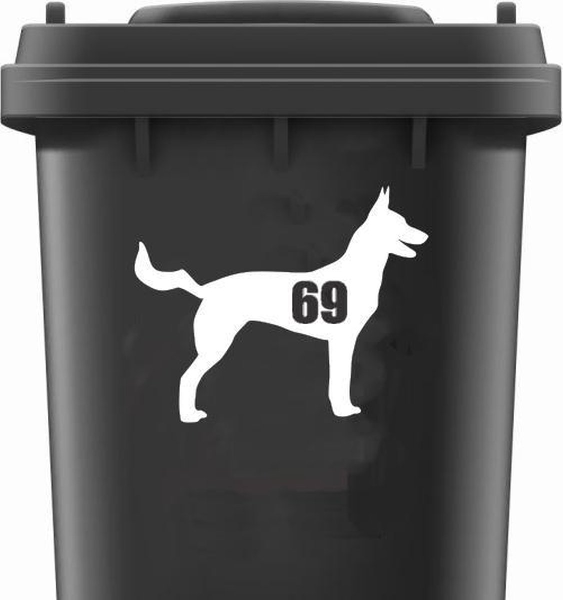Kliko / Container stickers huisnummer WIT | HOND Herdershond Kliko sticker | Weersbestendige stickers voor op Kliko / Container | Sticker met jouw huisnummer gepersonaliseerd