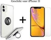 iPhone 11 hoesje Kickstand Ring shock proof case transparant magneet - 1x iPhone 11 screenprotector