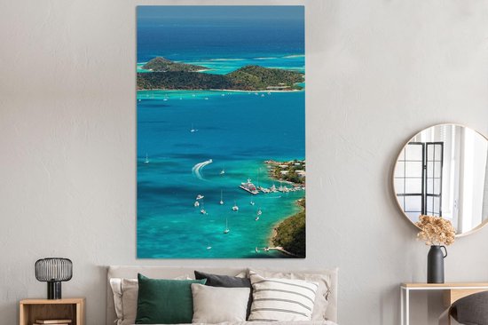 Caribbean Harbor Canvas 120x180 cm - Tirage photo sur toile (Décoration murale salon / chambre) XXL / Grand format!