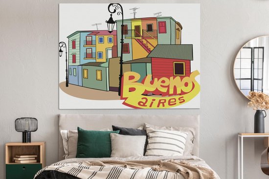 Illustration du quartier de La Boca à Buenos Aires toile 160x120 cm - Tirage photo sur toile (Décoration murale salon / chambre) XXL / Groot format!