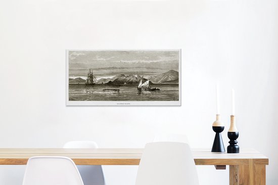Une gravure illustrée de la toile de l'île d'Alcatraz 80x40 cm - Tirage photo sur toile (Décoration murale salon / chambre)