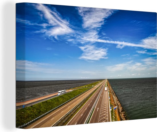 Canvas Schilderij Nederlandse Afsluitdijk tussen Noord-Holland en Friesland - 30x20 cm - Wanddecoratie