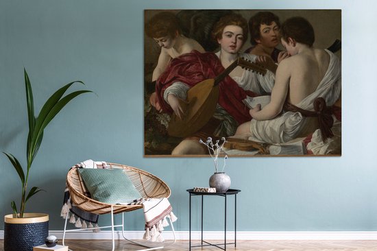 Musiciens - une peinture du Caravage 160x120 cm - Tirage photo sur toile (Décoration murale salon / chambre) XXL / Groot format!