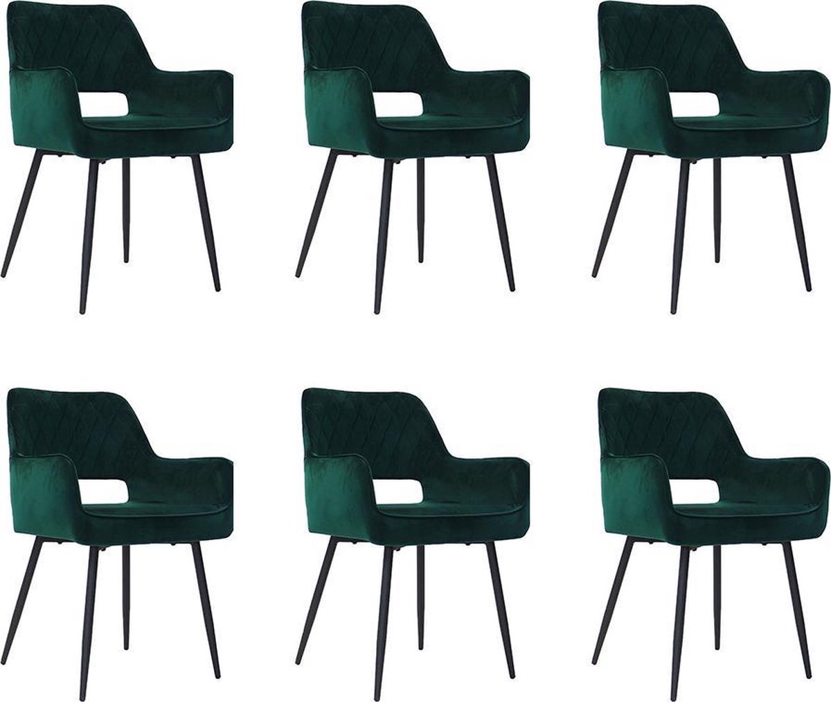 Bronx71® Velvet eetkamerstoel Mika donkergroen - Eetkamerstoelen set van 6 - stoel