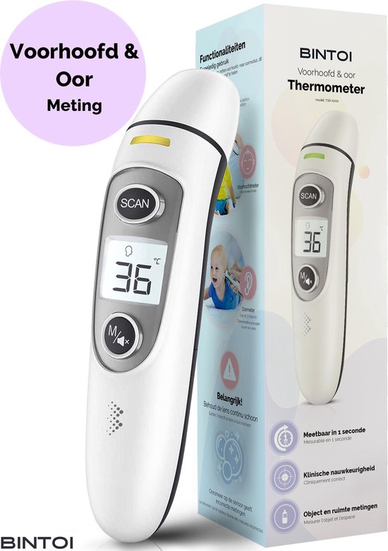 Bintoi® X200 - Digitale Infrarood Oorthermometer - Thermometer Voorhoofd - Temperatuurmeter - Koortsthermometer voor volwassenen en baby's