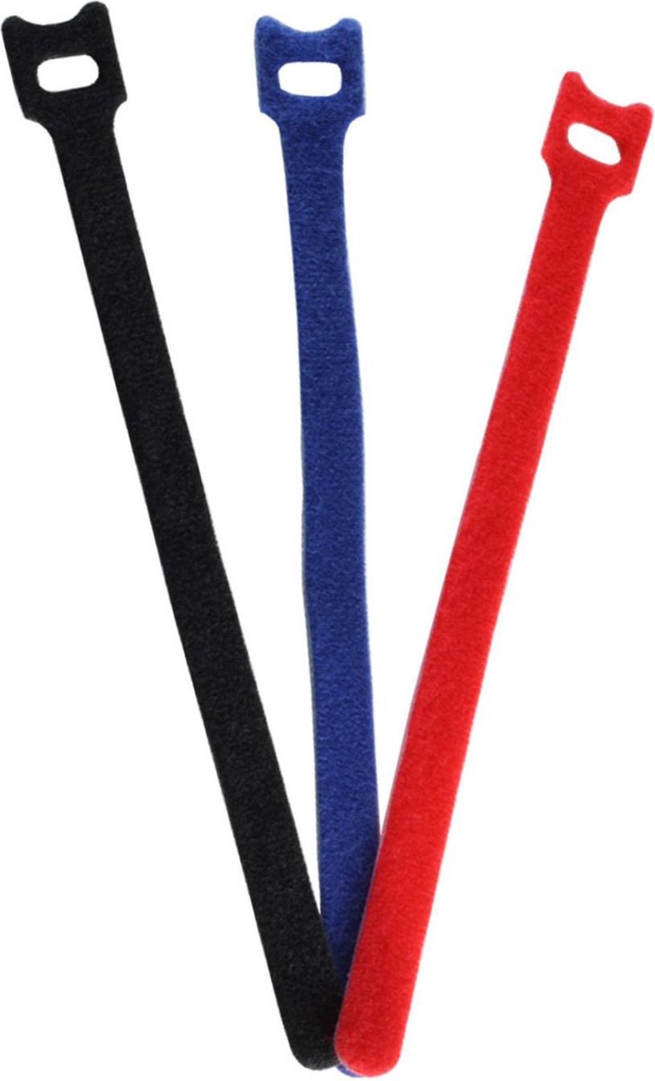 shiverpeaks BS18-10002 kabelbinder Hook & loop cable tie Nylon, Polyester Zwart, Blauw, Rood 12 stuk(s)