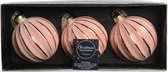 6x stuks luxe glazen kerstballen brass roze met glitter 8 cm - Kerstversiering/kerstboomversiering