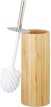relaxdays porte-brosse à toilette en bambou - ensemble de brosse de toilette ronde - porte-brosse à toilette