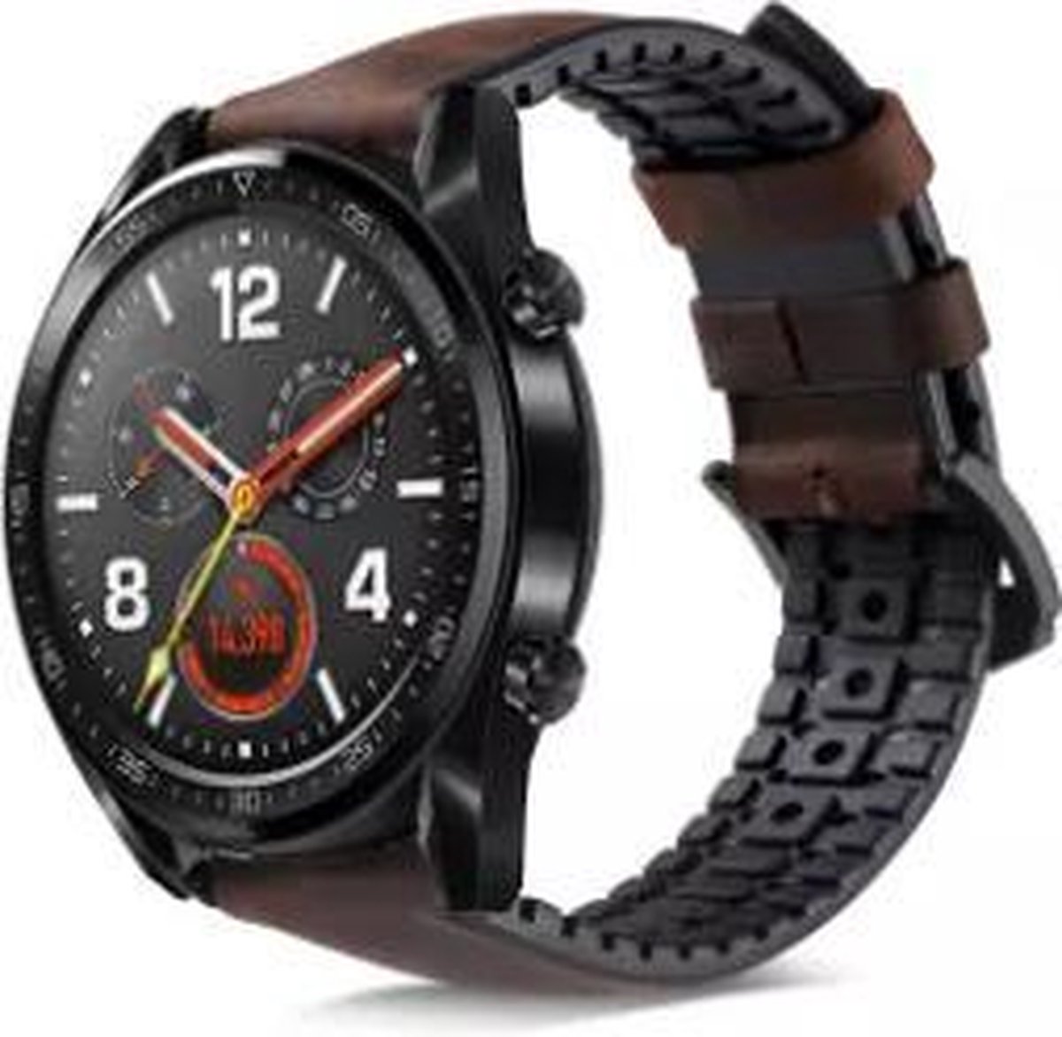 Strap-it Huawei Watch GT siliconen / leren bandje - zwart/bruin - 42mm |  bol.com