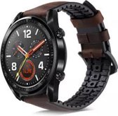 Leer, Siliconen Smartwatch bandje - Geschikt voor  Huawei Watch GT siliconen / leren bandje - zwart/bruin - 42mm - Horlogeband / Polsband / Armband