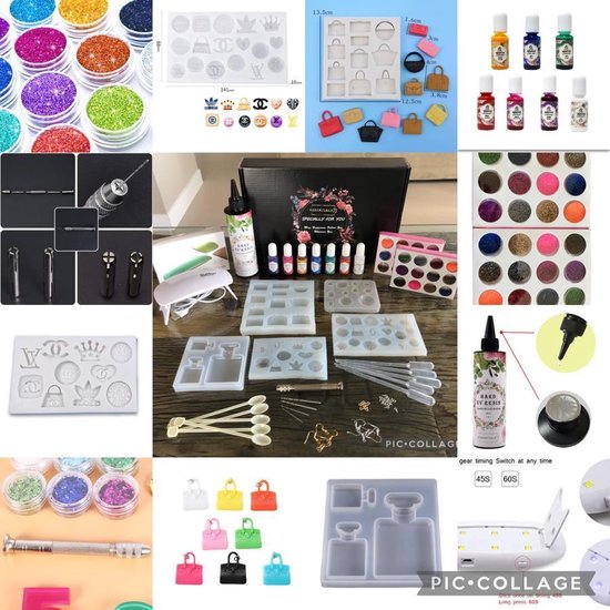 Meest complete Uv Resin hars sieraden set / kit Designers Logo's incl UV lamp & 7 kleuren inkt + vele accessoires - DIY Set - Epoxy - Resin Art - Gieten - Do it Yourself Meest complete Uv Resin hars sieraden set / kit Designers Logo's incl UV lamp & 7 kleuren inkt + vele accessoires - DIY Set - Epoxy - Resin Art - Gieten - Do it Yourself